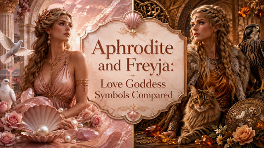Aphrodite and Freyja love goddess symbols compared with doves, pearls, cats, and amber for mythological insight