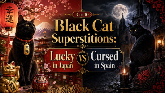 Black cat superstitions compared in Japan and Spain showing lucky and cursed beliefs