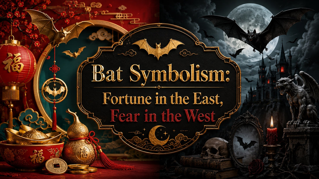 Bat symbolism depicted with Eastern fortune and Western fear themes for cultural exploration