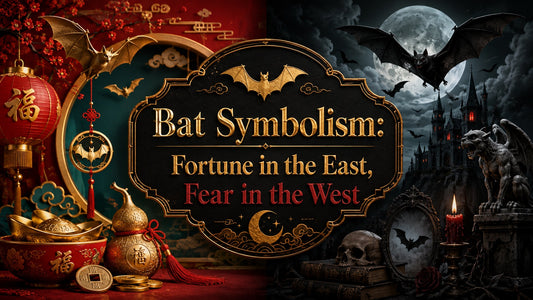 Bat symbolism depicted with Eastern fortune and Western fear themes for cultural exploration