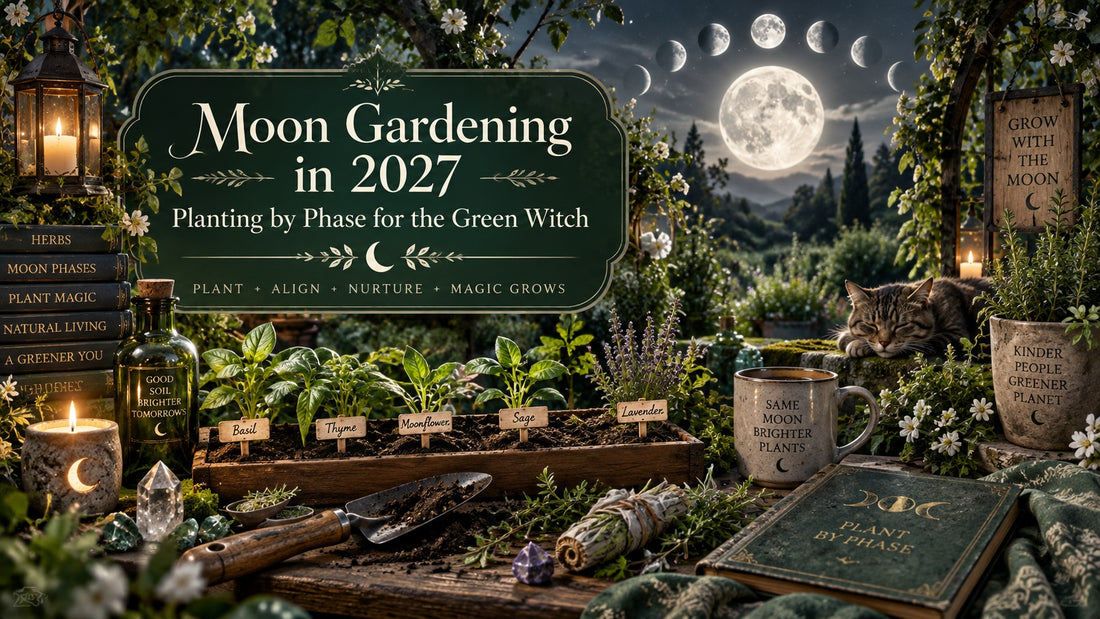 Moon gardening in 2027 with herbs and moon phases for green witch planting inspiration