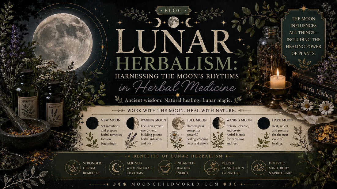 Lunar herbalism practices with moon phases, herbal remedies, and natural healing rituals for holistic wellness