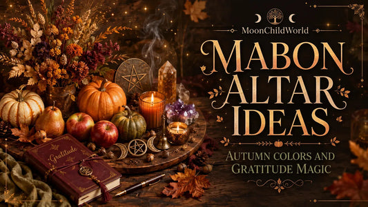 Cozy Mabon altar ideas with autumn colors, pumpkins, candles, and gratitude journal for seasonal inspiration