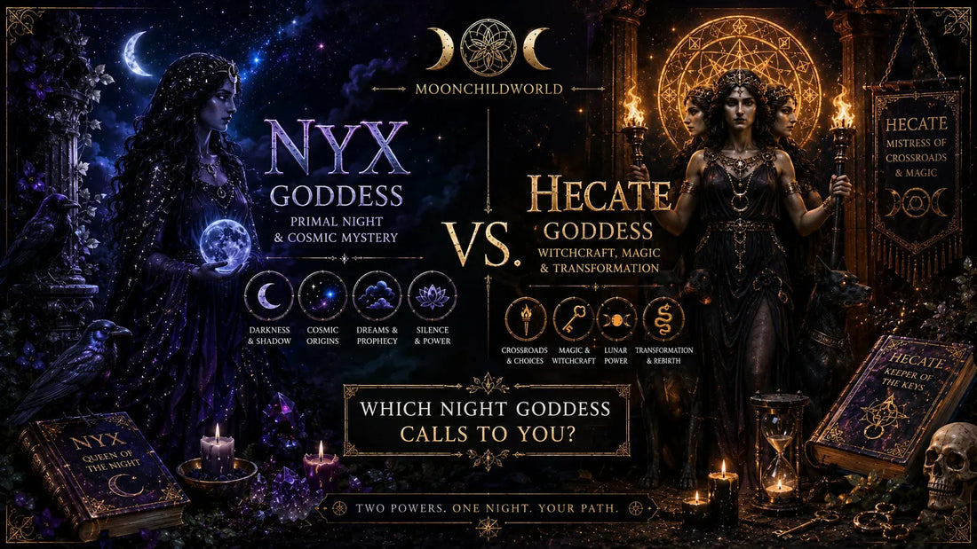 Nyx goddess and Hecate goddess mystical night comparison for witches and celestial spiritual seekers
