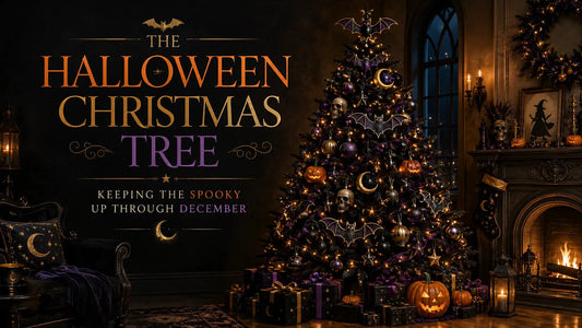 Halloween Christmas tree decorated with skulls, bats, and pumpkins for a spooky holiday home atmosphere