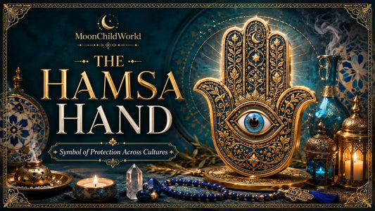 Ornate hamsa hand symbol with blue eye and gold details, representing cultural protection and spiritual meaning