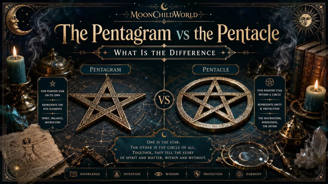 Pentagram vs pentacle comparison showing differences in symbolism, meaning, and spiritual uses for beginners