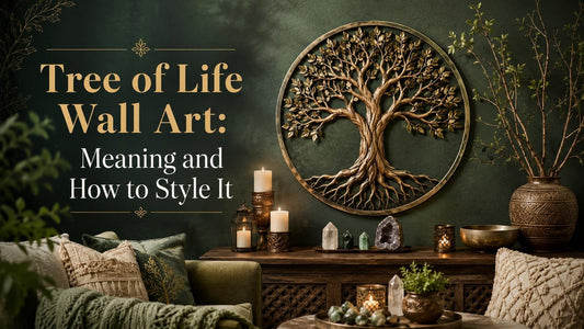 Elegant living room with tree of life wall art, cozy pillows, and candles for stylish home decor inspiration