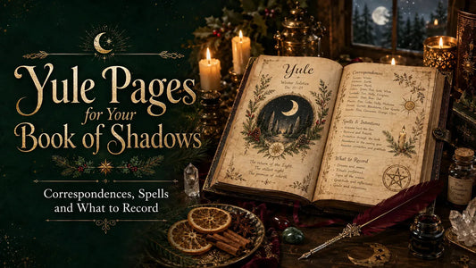 Yule pages for your book of shadows featuring winter solstice correspondences, spells, and ritual inspiration