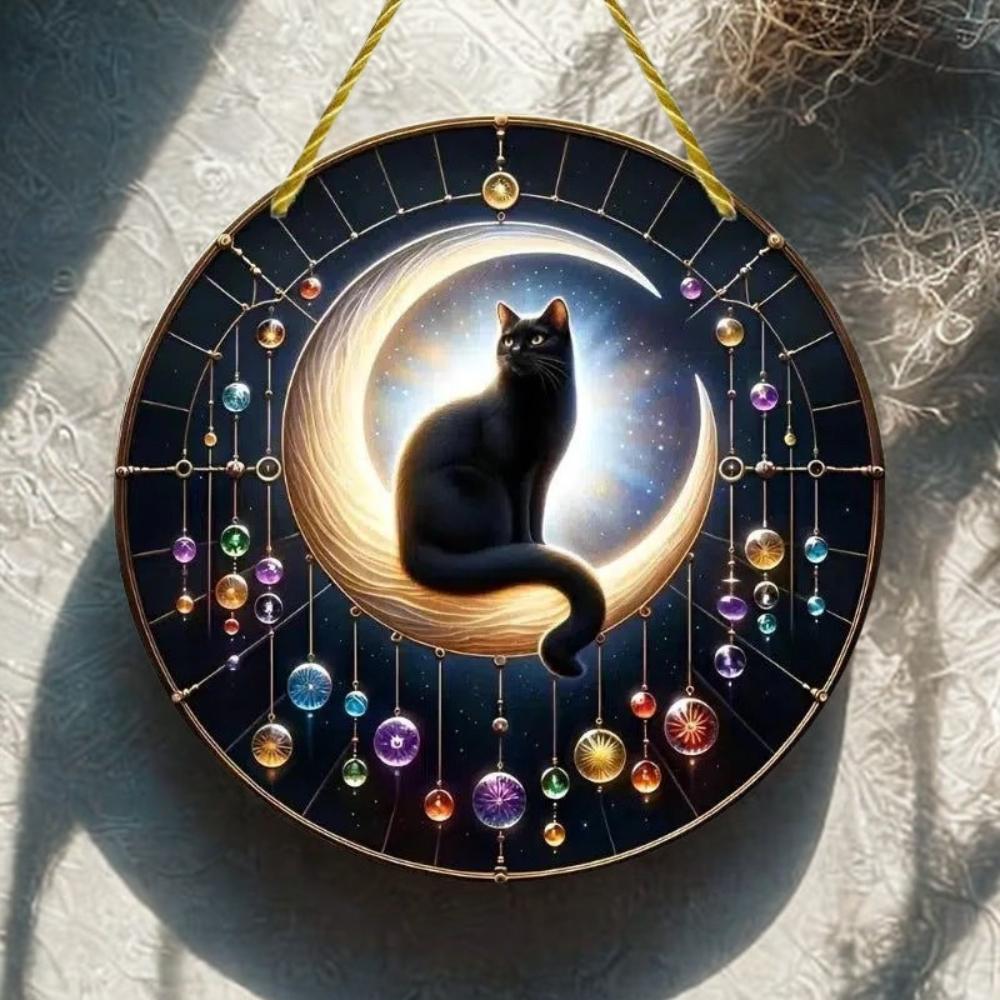 Black Cat Moon Suncatcher Witchy Acrylic Sign