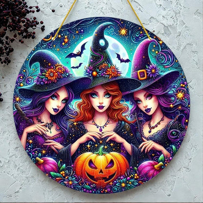 Spooky Witch Suncatcher Halloween Acrylic Round Sign