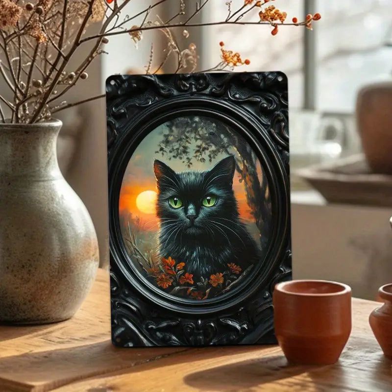 Black Cat Wall Art Occult Cat Metal Sign-MoonChildWorld