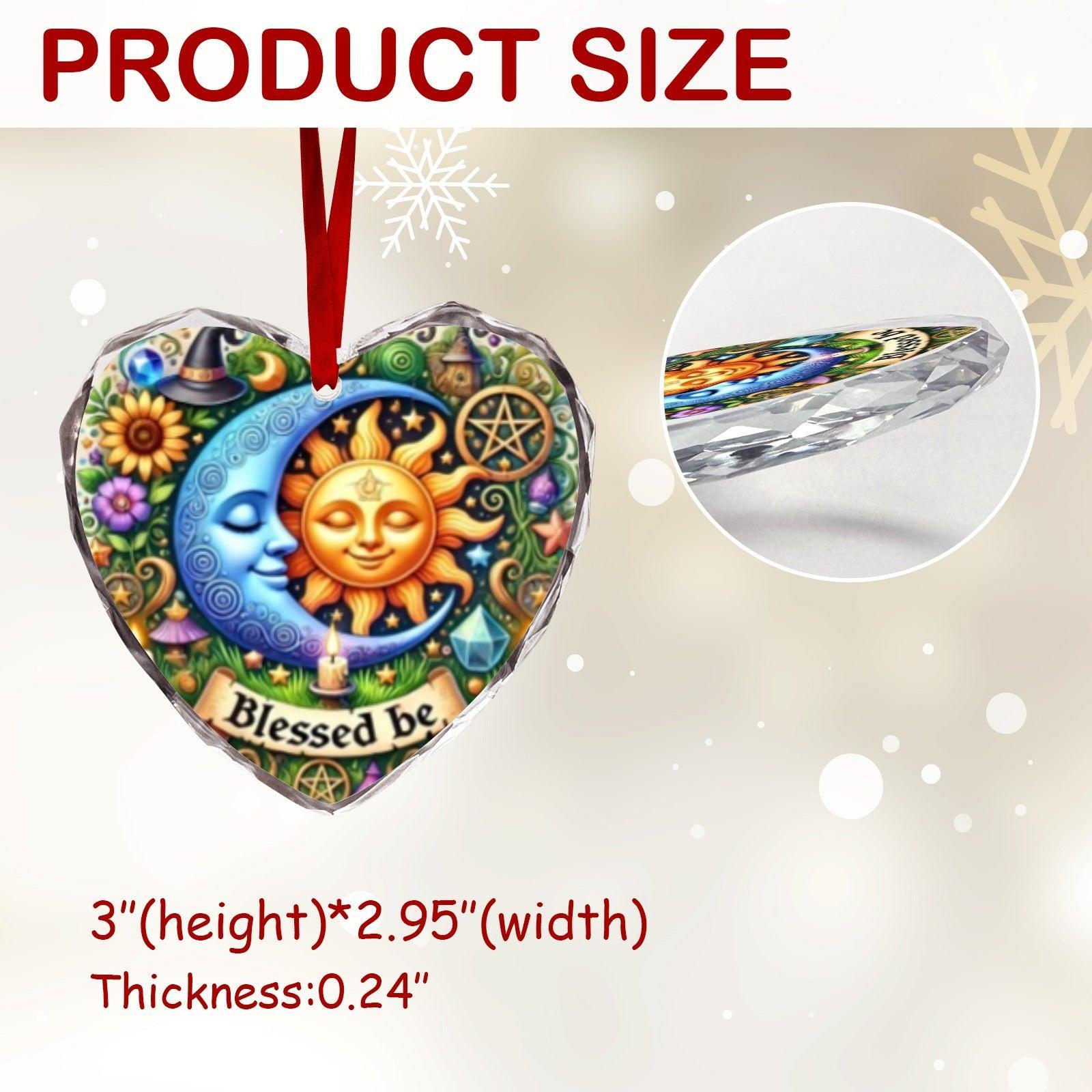 Wicca Sun Moon Pagan Blessed Yule Heart-Shaped Crystal Glass Ornament-MoonChildWorld