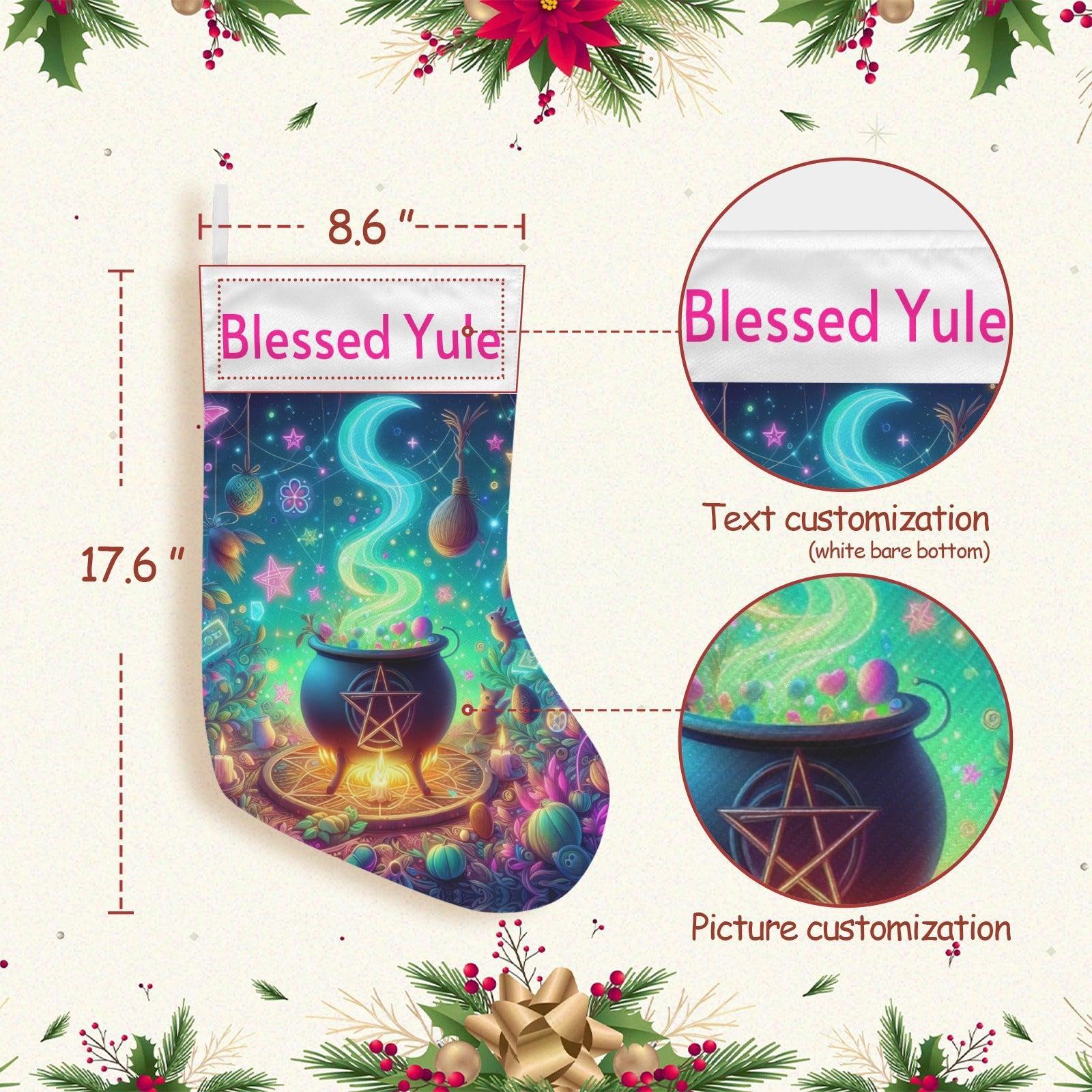 Blessed Yule Witch Cauldron Christmas Stocking for Yule Decorations-MoonChildWorld