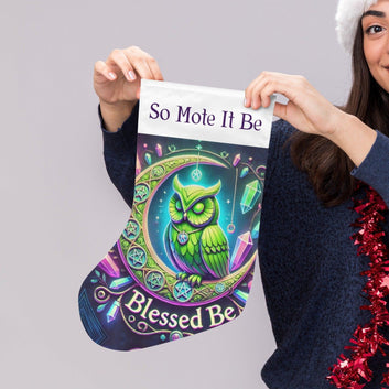 Moon Owl Wicca Christmas Stocking for Yule Decorations