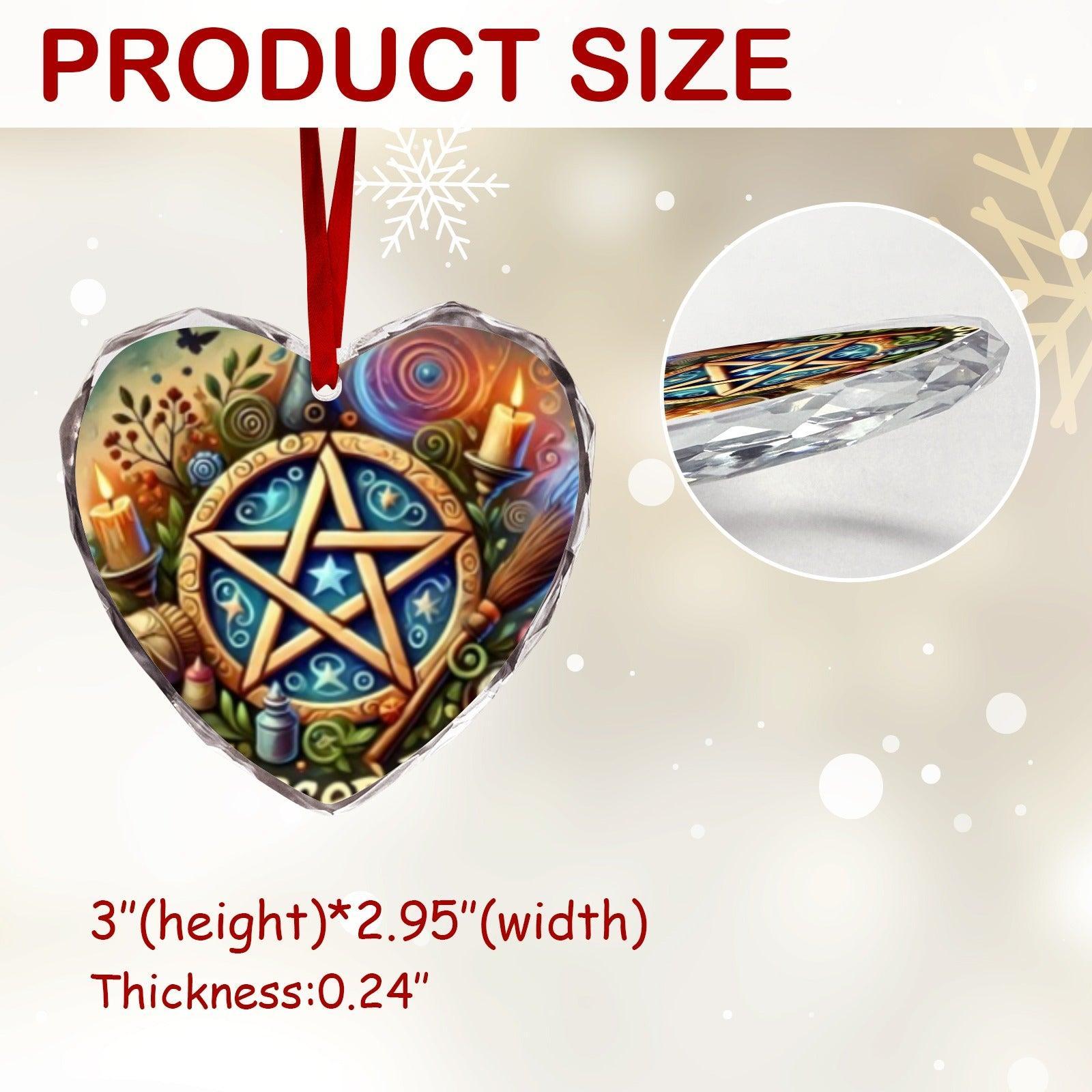 Witchcraft Pentacle Wicca Christmas Heart-Shaped Crystal Glass Ornament-MoonChildWorld
