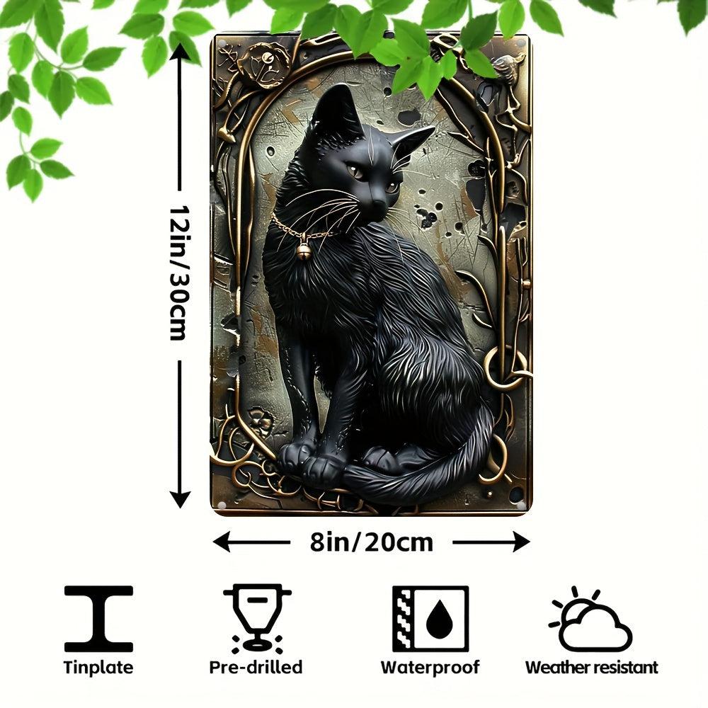 Black Cat Wall Art Occult Cat Metal Sign-MoonChildWorld