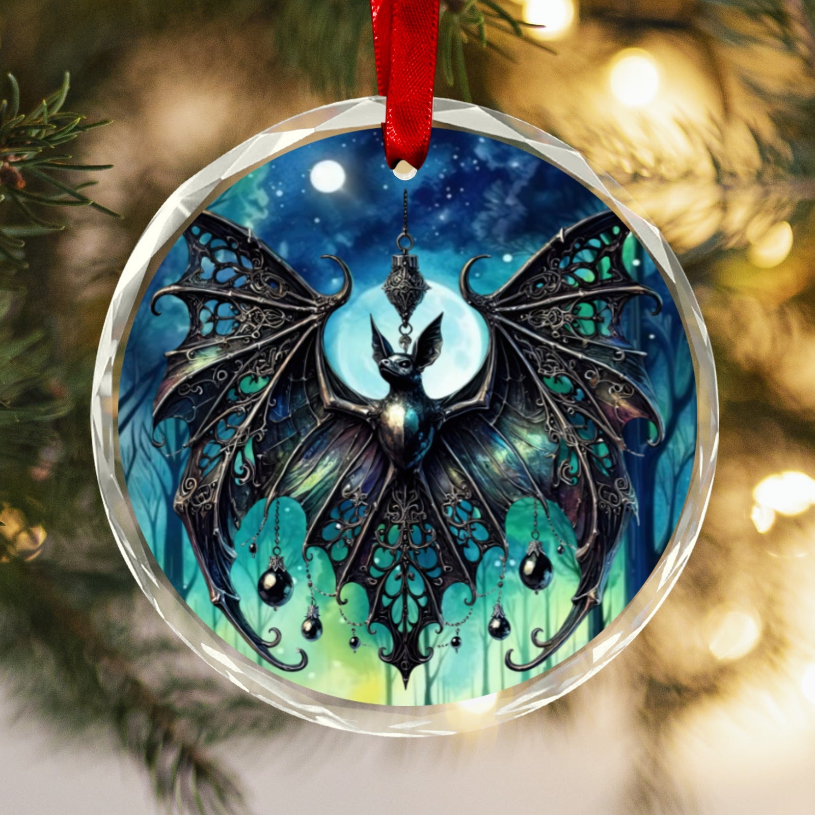 Gothic Bat Glass Christmas Ornament-MoonChildWorld