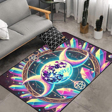 Crystal Triple Moon Wiccan Area Rug Pagan Carpet Home Decor-MoonChildWorld