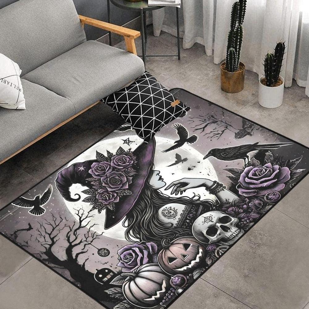 Moonlit Dark Witch Area Rug Gothic Witch Carpet for Halloween-MoonChildWorld