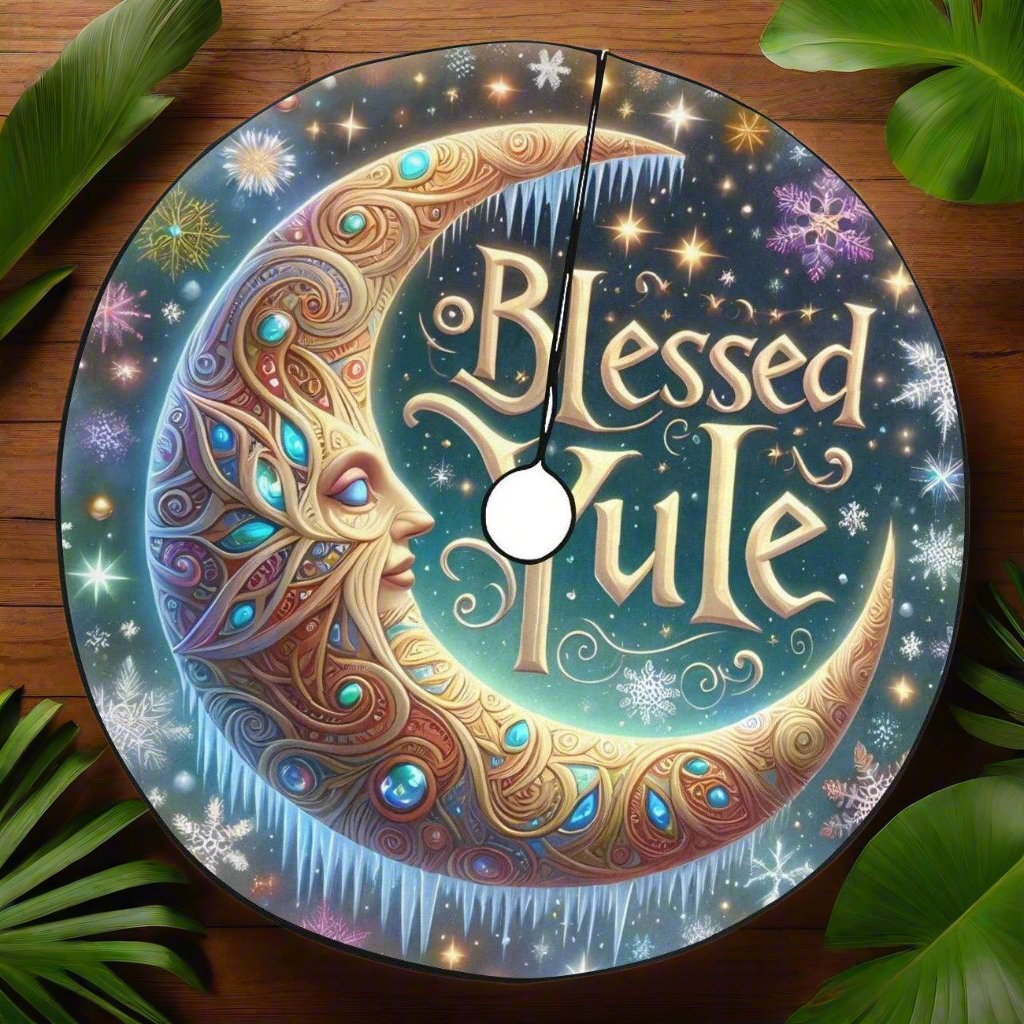 Celestial Moon Christmas Tree Skirt for Yule Decor-MoonChildWorld