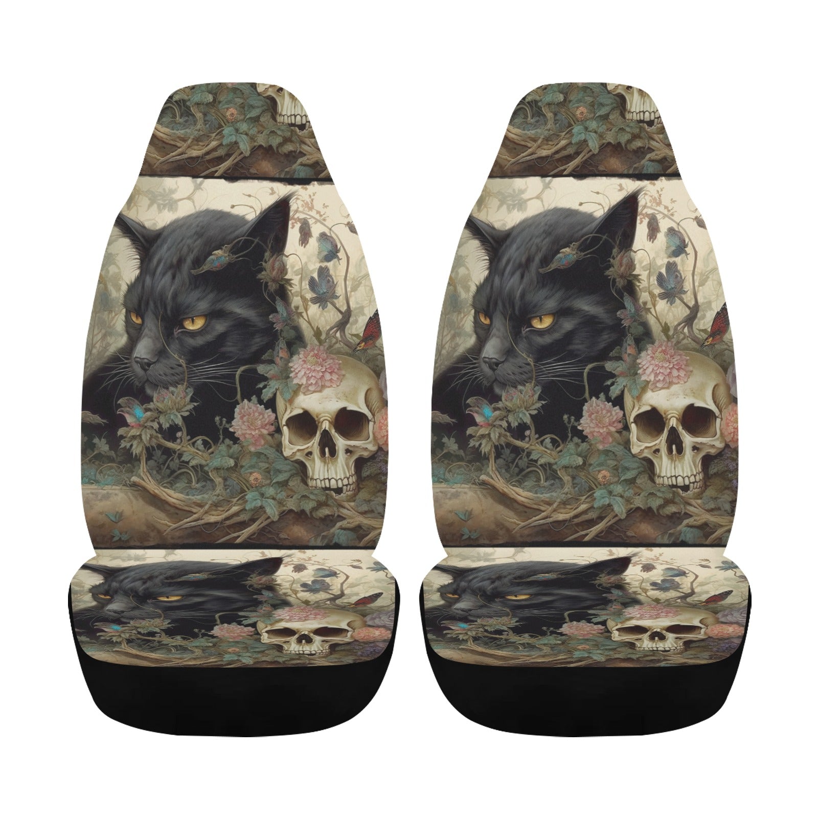 Skull black cat Halloween Gothic Car Seat Cover-MoonChildWorld