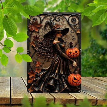 Witch Pumpkin Halloween Metal Sign Spooky Home Decor