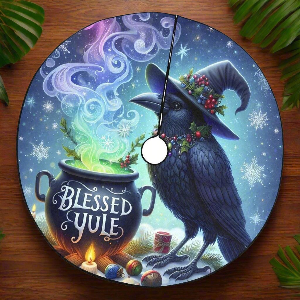 Witchy Raven Christmas Tree Skirt Gothic Crow Christmas Tree Skirt-MoonChildWorld