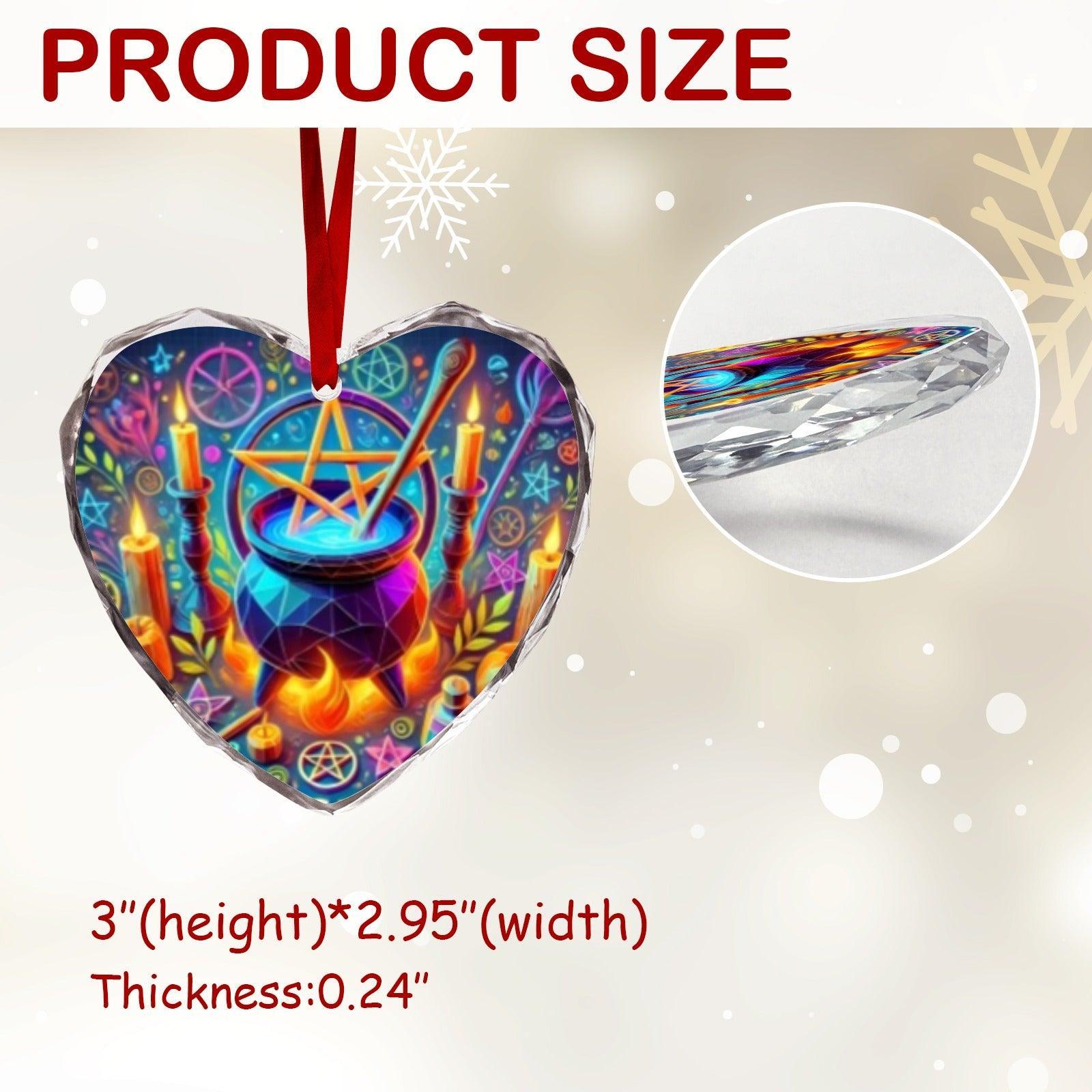 Magick Pentacle Witch Cauldron Wicca Yule Heart-Shaped Crystal Glass Ornament-MoonChildWorld