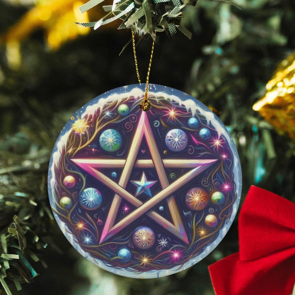 Wiccan Pentagram Ceramic Christmas Ornament for Pagan Yule Decor-MoonChildWorld