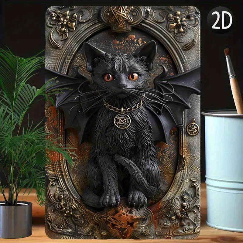 Gothic Devil Cat Wall Art Wicca Black Cat Metal Sign Witchcraft Wall Decor-MoonChildWorld