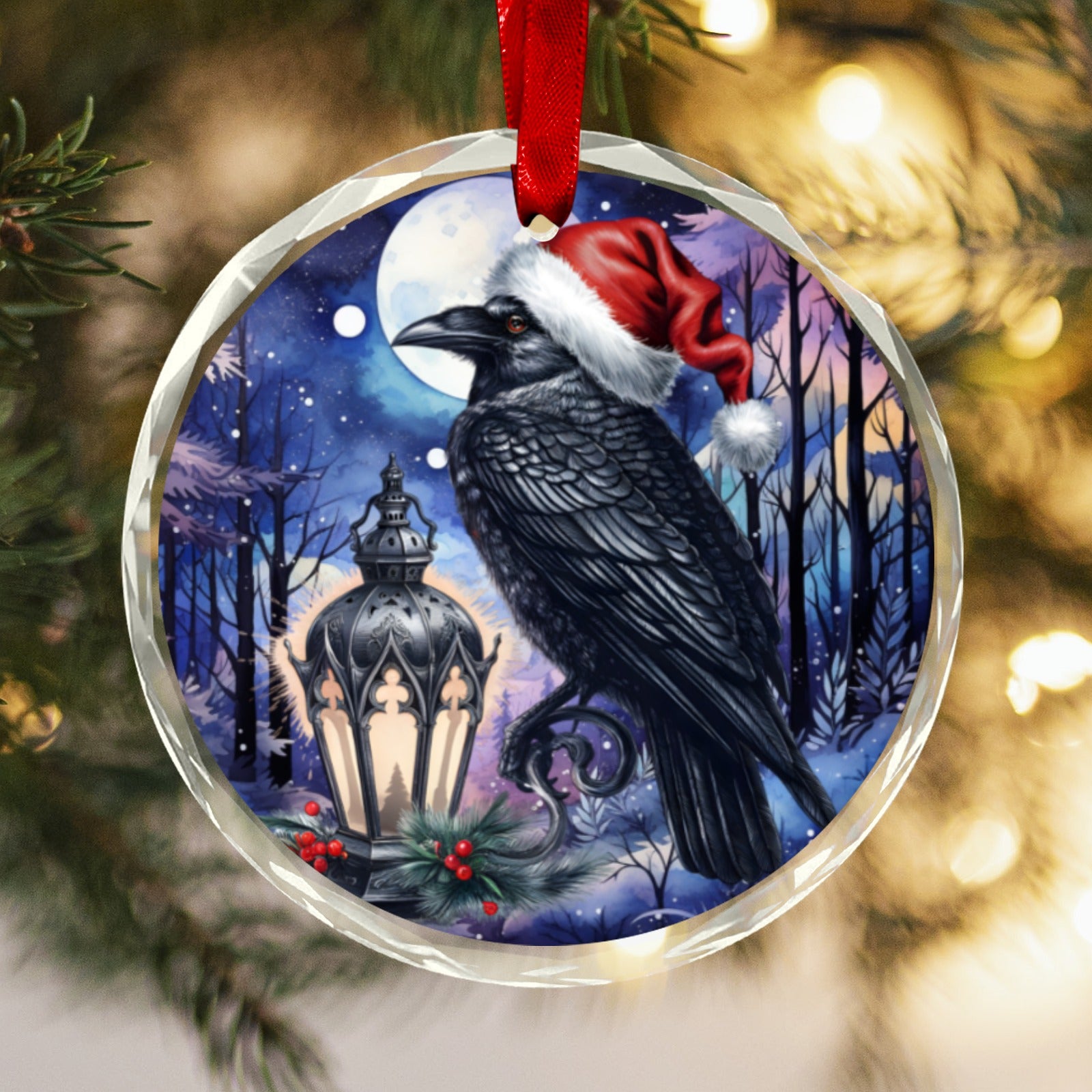 Gothic Crow Christmas Ornament Witchy Raven Glass Christmas Ornament-MoonChildWorld