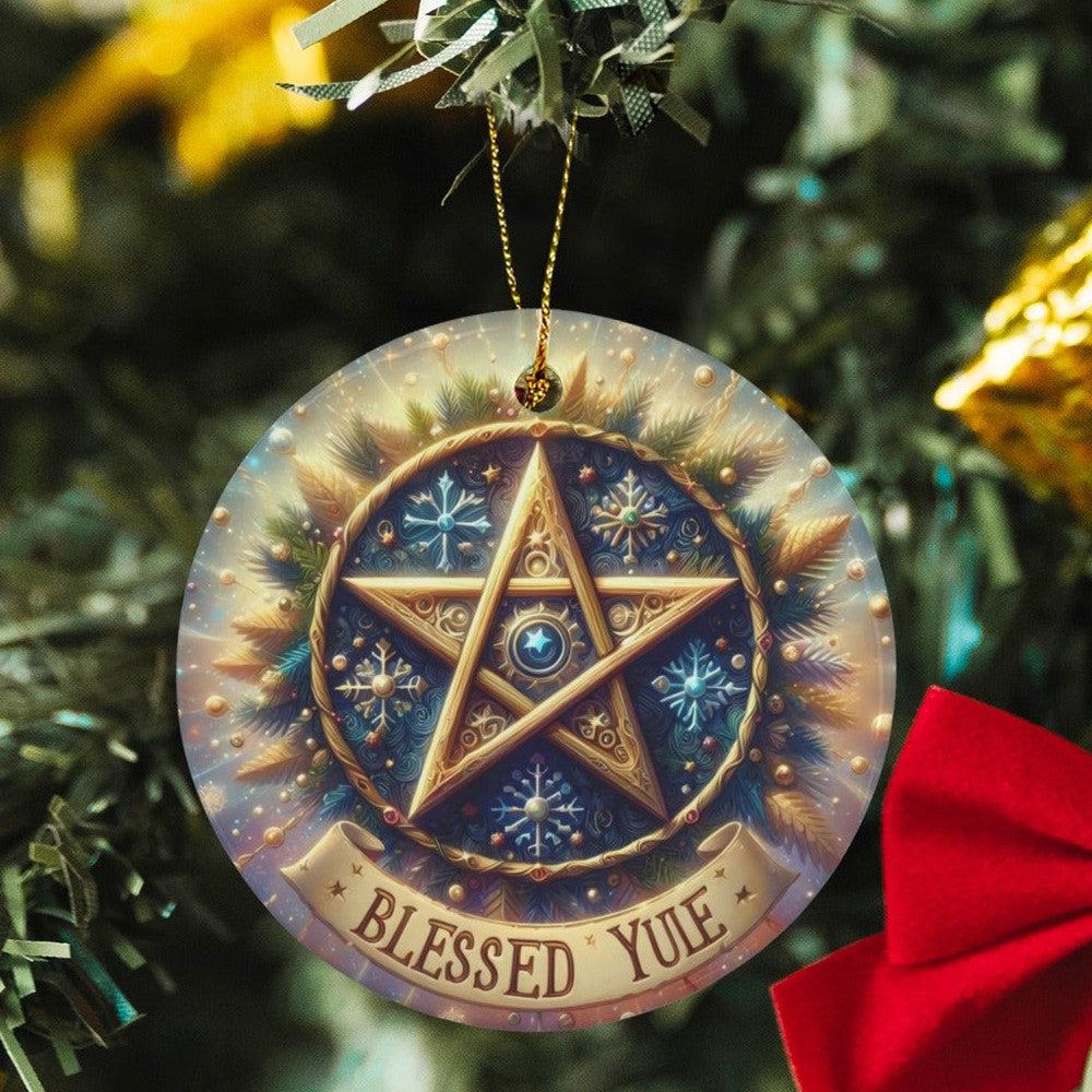 Wiccan Pentacle Ceramic Christmas Ornament for Pagan Yule Decor-MoonChildWorld