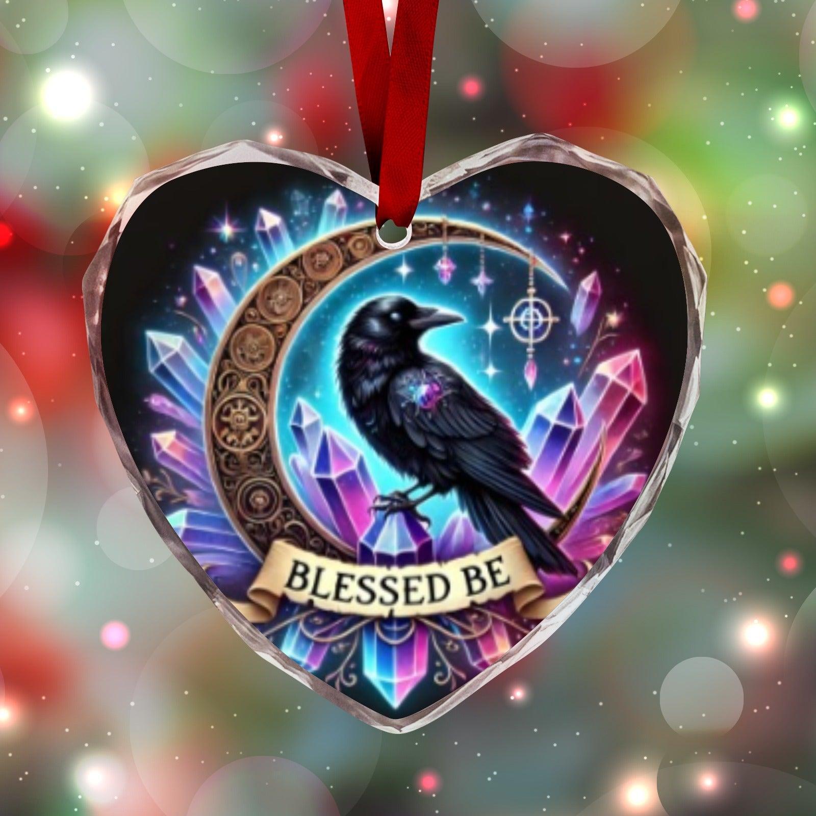 Wicca Raven Gothic Crow Christmas Heart-Shaped Crystal Glass Ornament-MoonChildWorld
