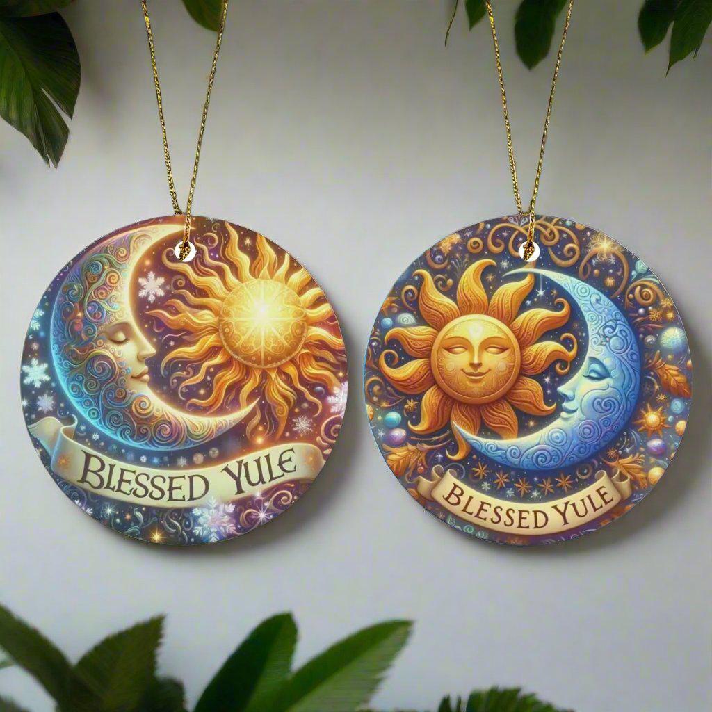 Sun Moon Ceramic Christmas Ornament for Yule Tree Decorations-MoonChildWorld