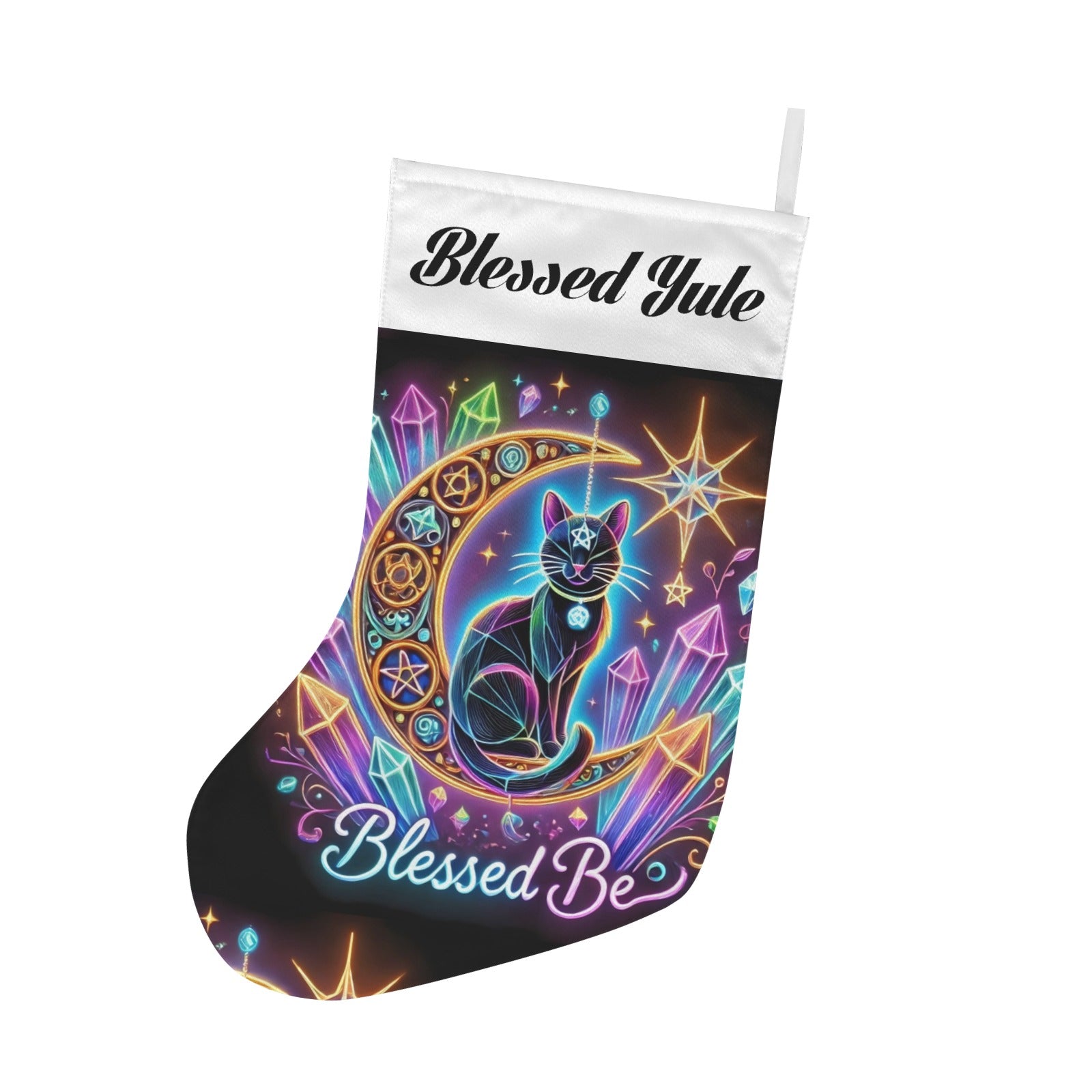 Magick Witch Black Cat Wicca Christmas Stocking for Yule Decorations-MoonChildWorld