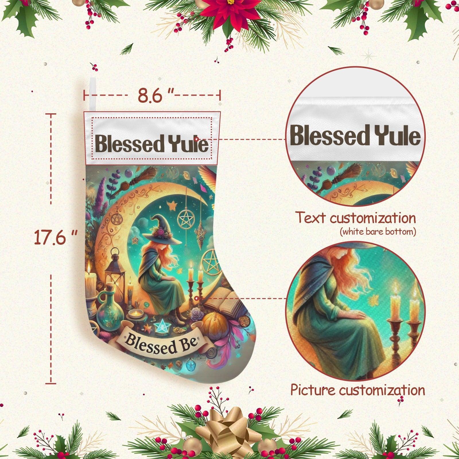 Blessed Yule Witch Christmas Stocking for Yule Decorations-MoonChildWorld