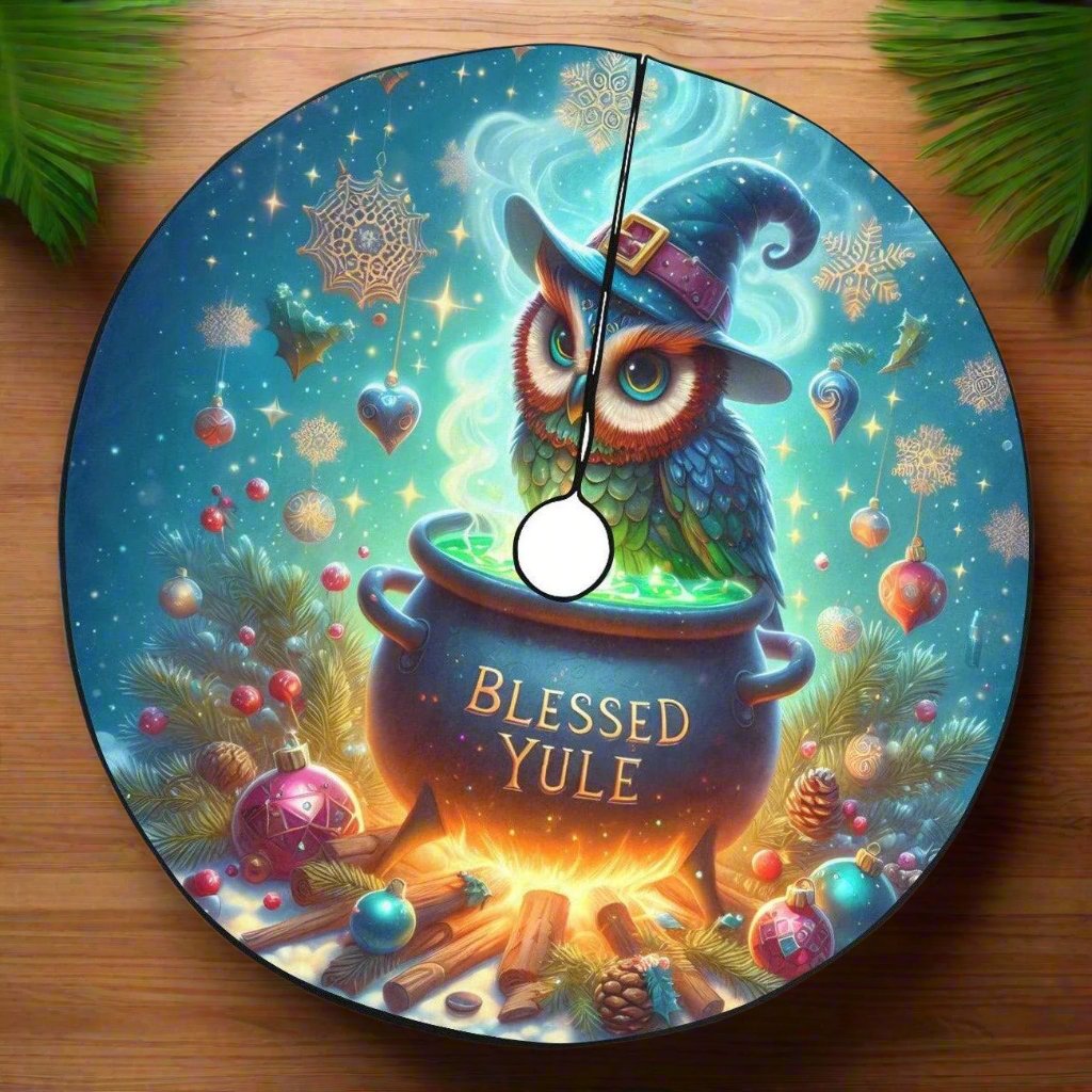 Witchy Owl Christmas Tree Skirt for Yule Decorations-MoonChildWorld