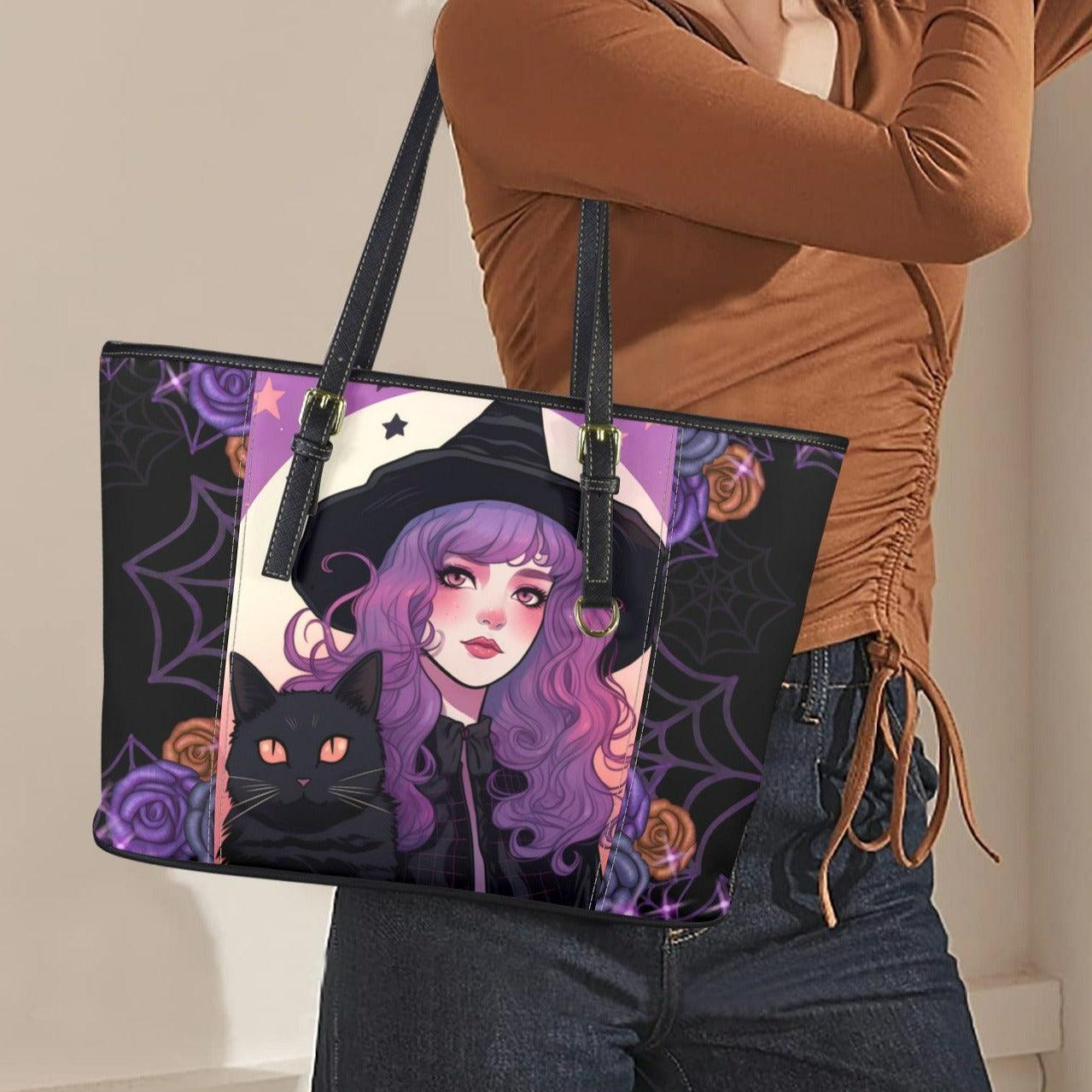 Black cat and Witch Tote Bag-MoonChildWorld