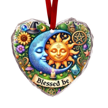 Wicca Sun Moon Pagan Blessed Yule Heart-Shaped Crystal Glass Ornament