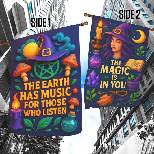 A Witch's Realm Wicca Garden Flag & House Flag for Wiccan Pagan Home Decor