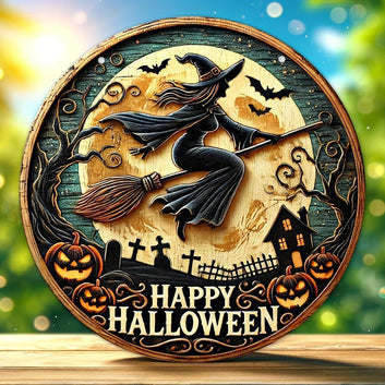 Gothic Witch Metal Sign Spooky Wall Decor for Halloween