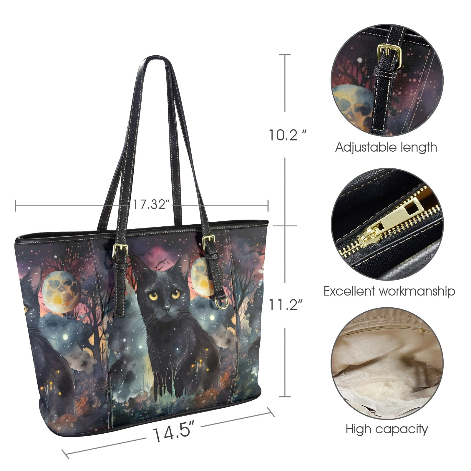 Moon black cat Halloween Tote Bag-MoonChildWorld