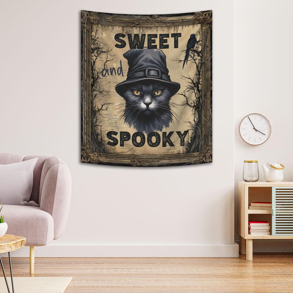 Spooky Cat Tapestry Gothic Halloween Wall Hanging-MoonChildWorld