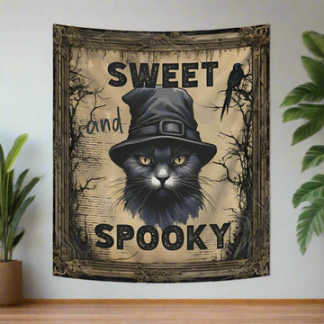 Spooky Cat Tapestry Gothic Halloween Wall Hanging-MoonChildWorld