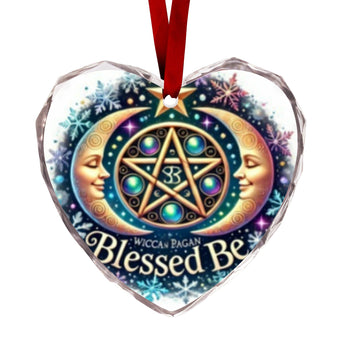Witchcraft Pentacle Moon Wicca Christmas Heart-Shaped Crystal Glass Ornament