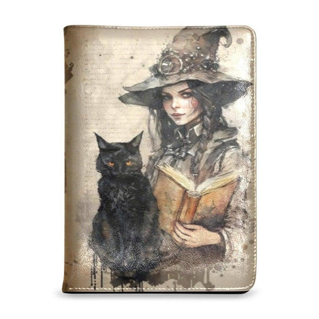 Vintage black cat witch Leather Notebook A5-MoonChildWorld