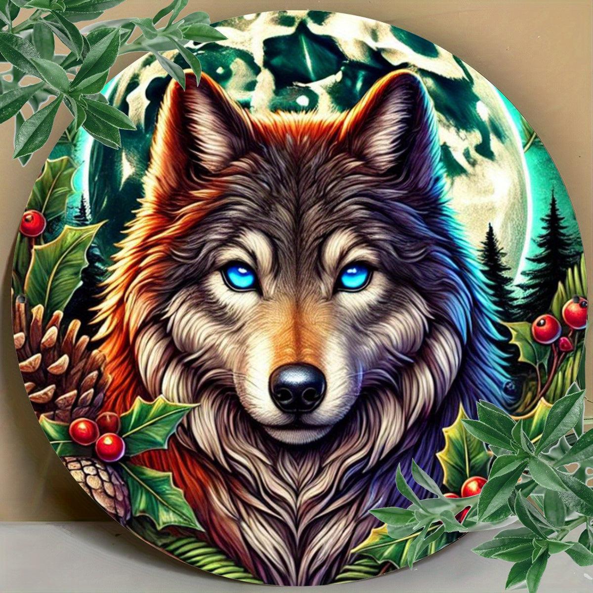 Moon Wolf Wall Art Christmas Wolf Metal Sign for Pagan Yule Decorations-MoonChildWorld