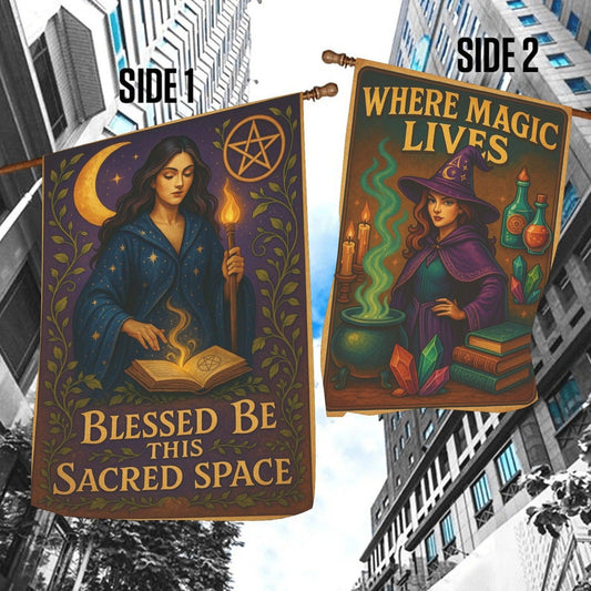 Magical Witch Garden Flag & Wicca House Flag - Witchy Outdoor Decor