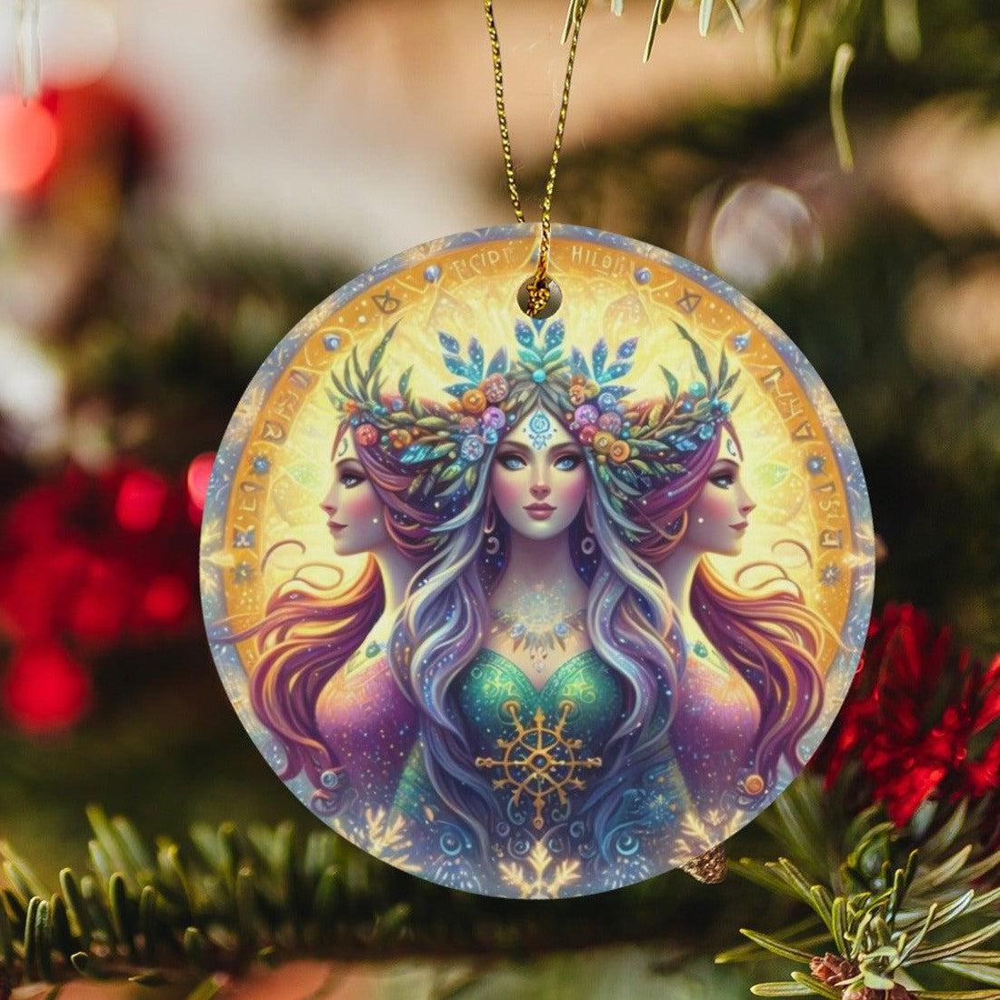 Triple Goddess Ceramic Christmas Ornament for Yule Tree Decorations-MoonChildWorld